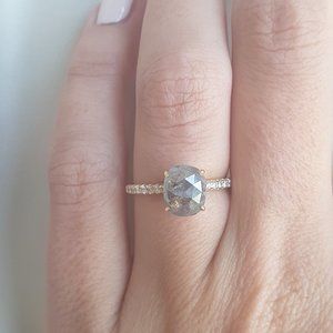 Cushion Diamond Engagement Ring Rose Cut 14K Yellow Gold Fancy Gray 1.85 TCW